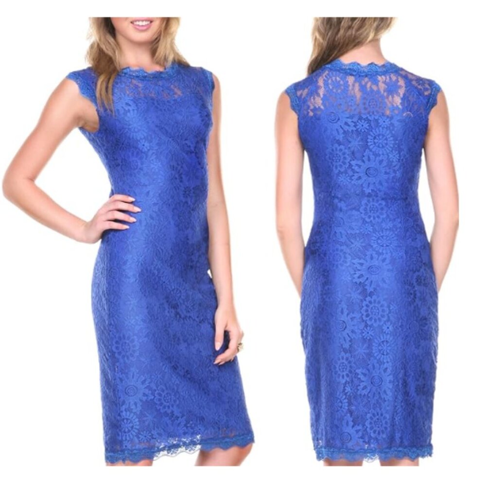 Stanzino Chic Blue Floral Lace Sleeveless Cocktail Midi Dress Size Small